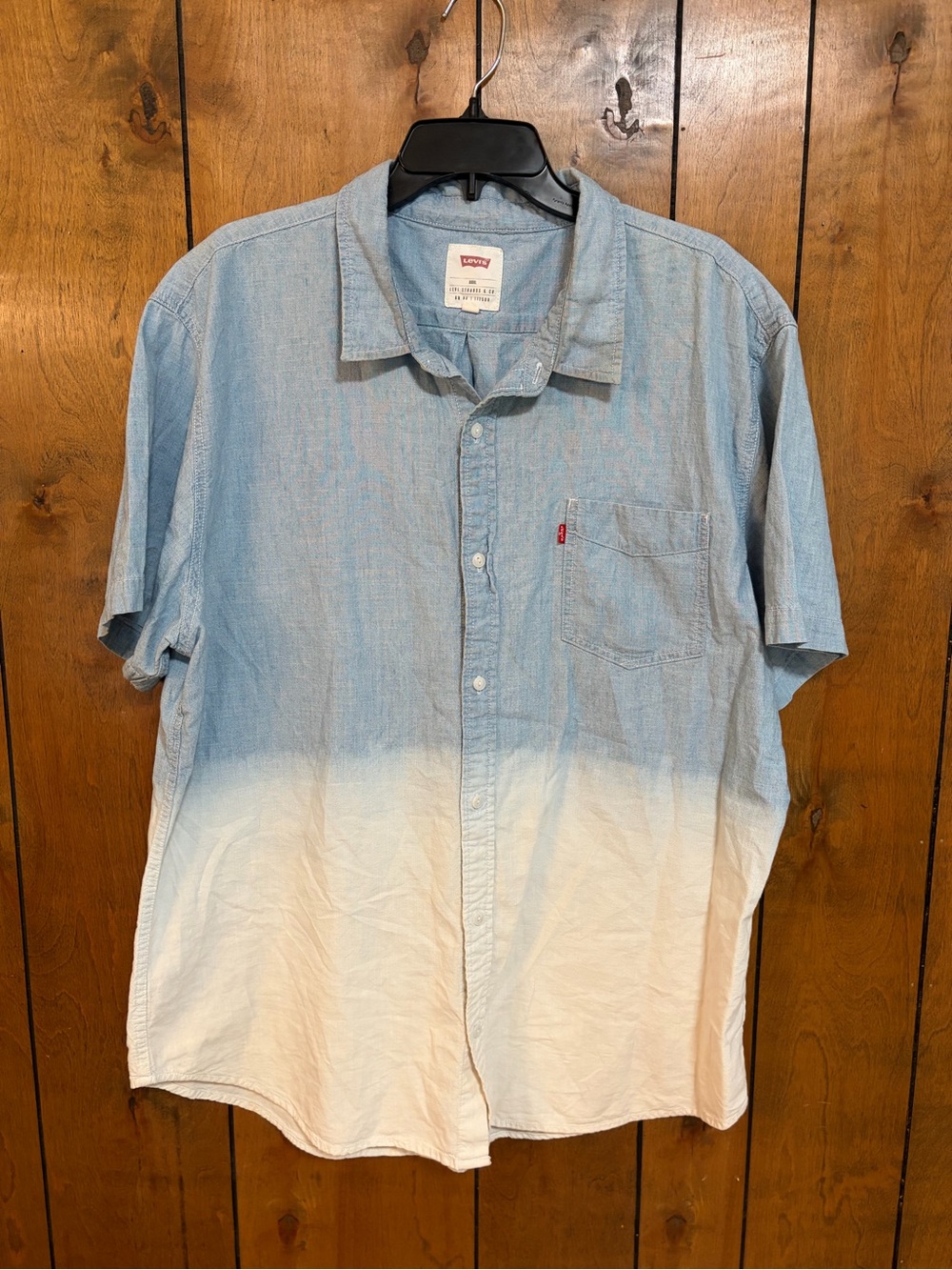 Levi's Men's Light Blue & White Dip-Dye Short Sleeve Button-Up Shirt